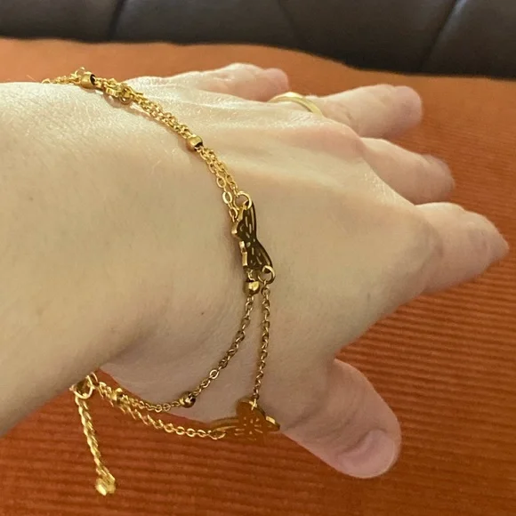 Gold Toned double-strand Butterfly Anklet - Picture 8 of 9